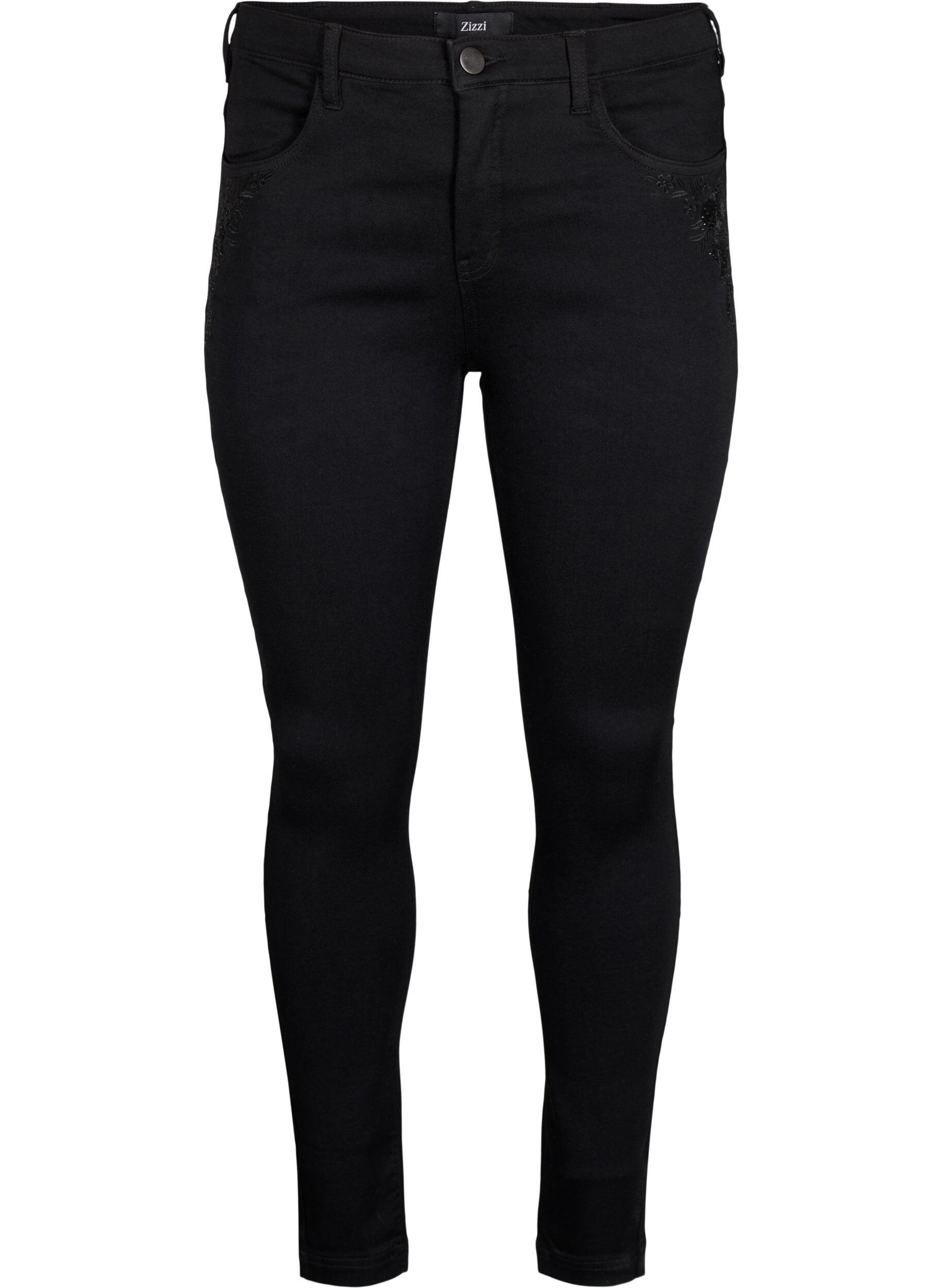 Zizzi Supersmala Amy-jeans med broderidetaljer, Black, Packshot image number 0