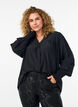 Blus med volangkrage och rynkning, Svart, Model image number 0