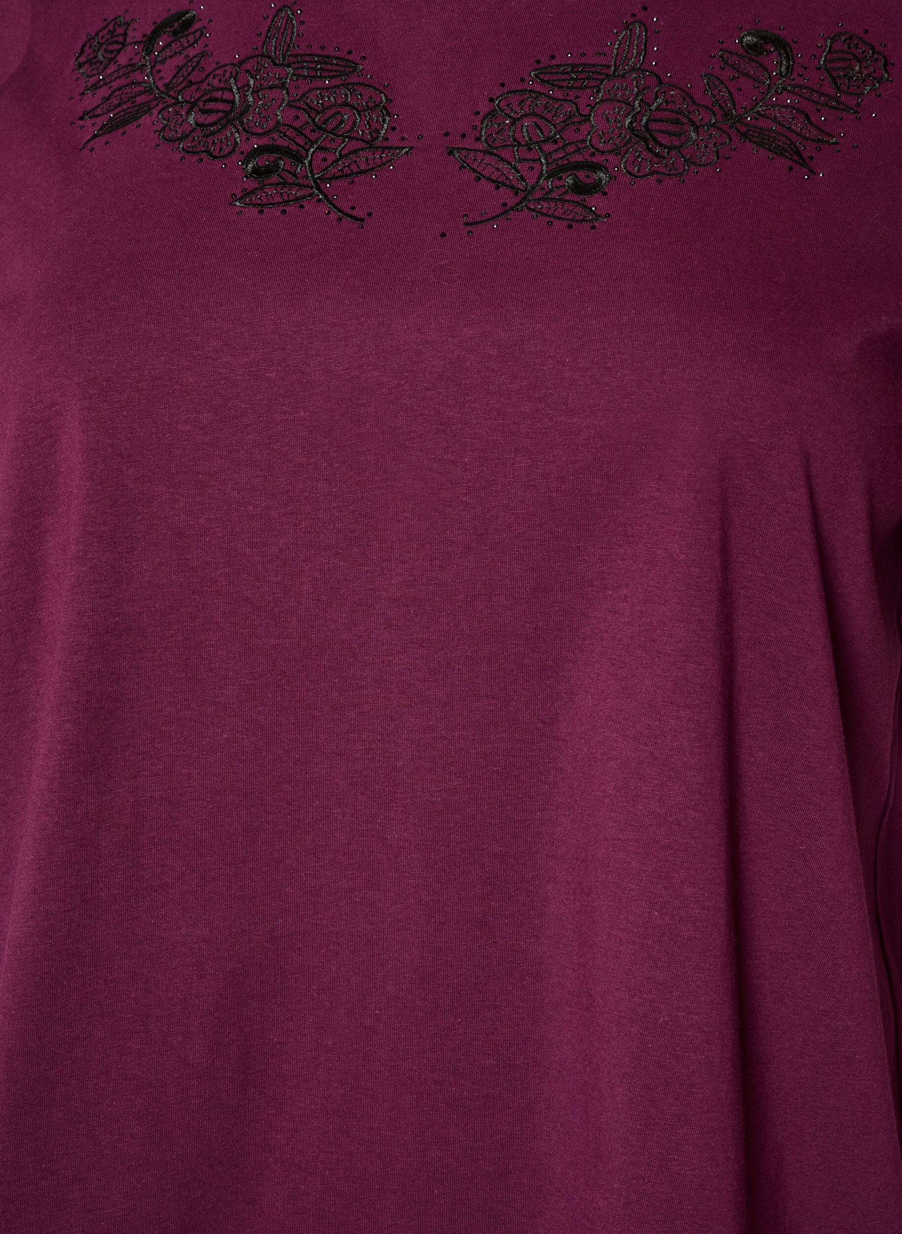 ZizziT-shirt med blombroderi och strasstenar, Lila, Packshot image number 2