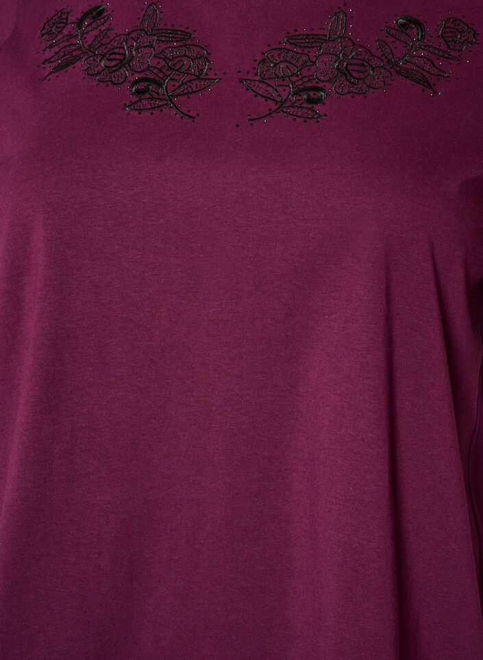 T-shirt med blombroderi och strasstenar, Lila, Packshot image number 2