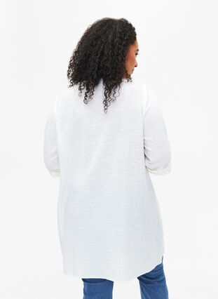 3/4-ärmad tunika i bomullsblandning med linne, Off-White, Model image number 1