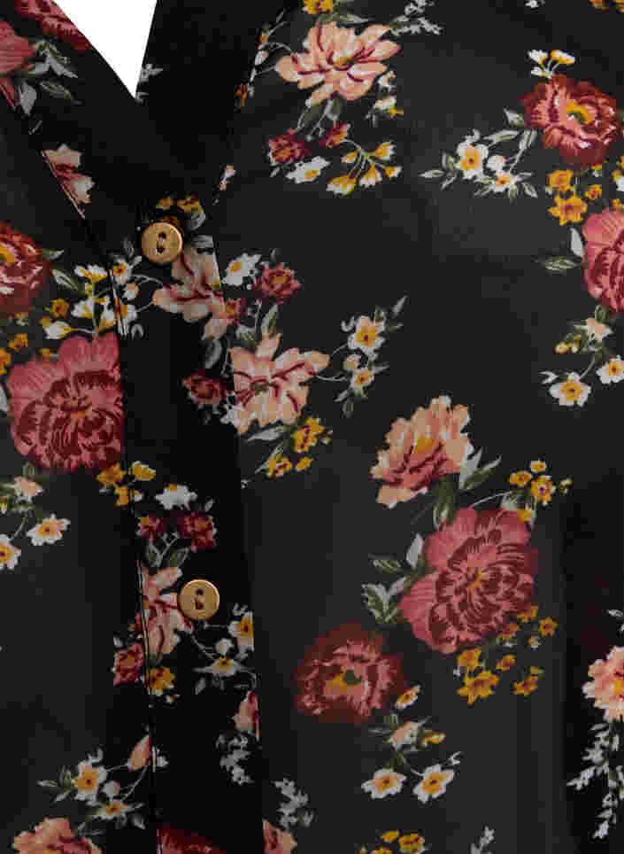Skjorta med v-ringning och mönster, Black/Red Flower, Packshot image number 2