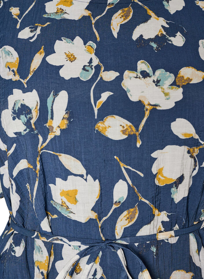 Ankell&aring;ng kl&auml;nning med fladder&auml;rmar och knytsk&auml;rp i midjan, Bl&aring;, Packshot image number 2