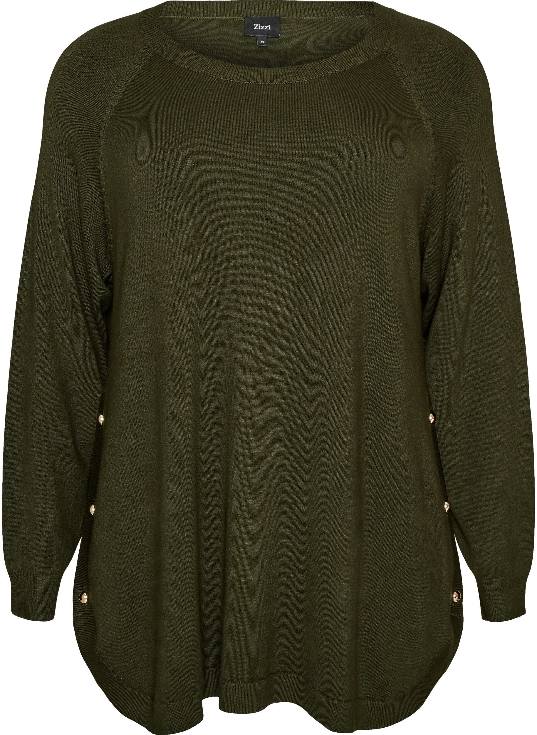 ZizziStickad blus med knappar i sidan, Gr&ouml;n, Packshot image number 0