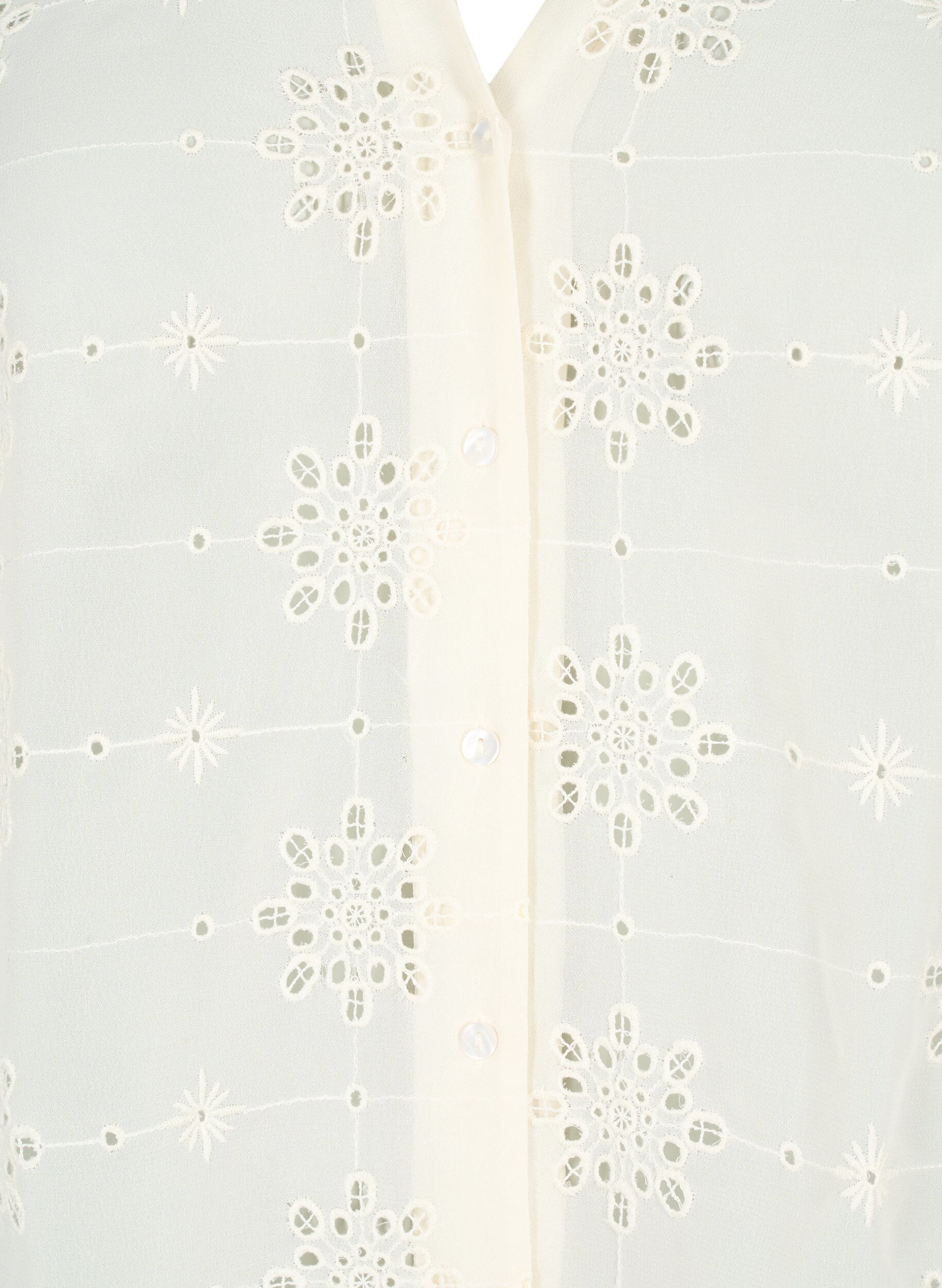 Zizzi Kort&auml;rmad skjortblus med broderi anglaise, Antique White, Packshot image number 2