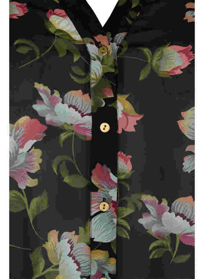 Skjorta med v-ringning och mönster, Black/Beige Flower, Packshot image number 2