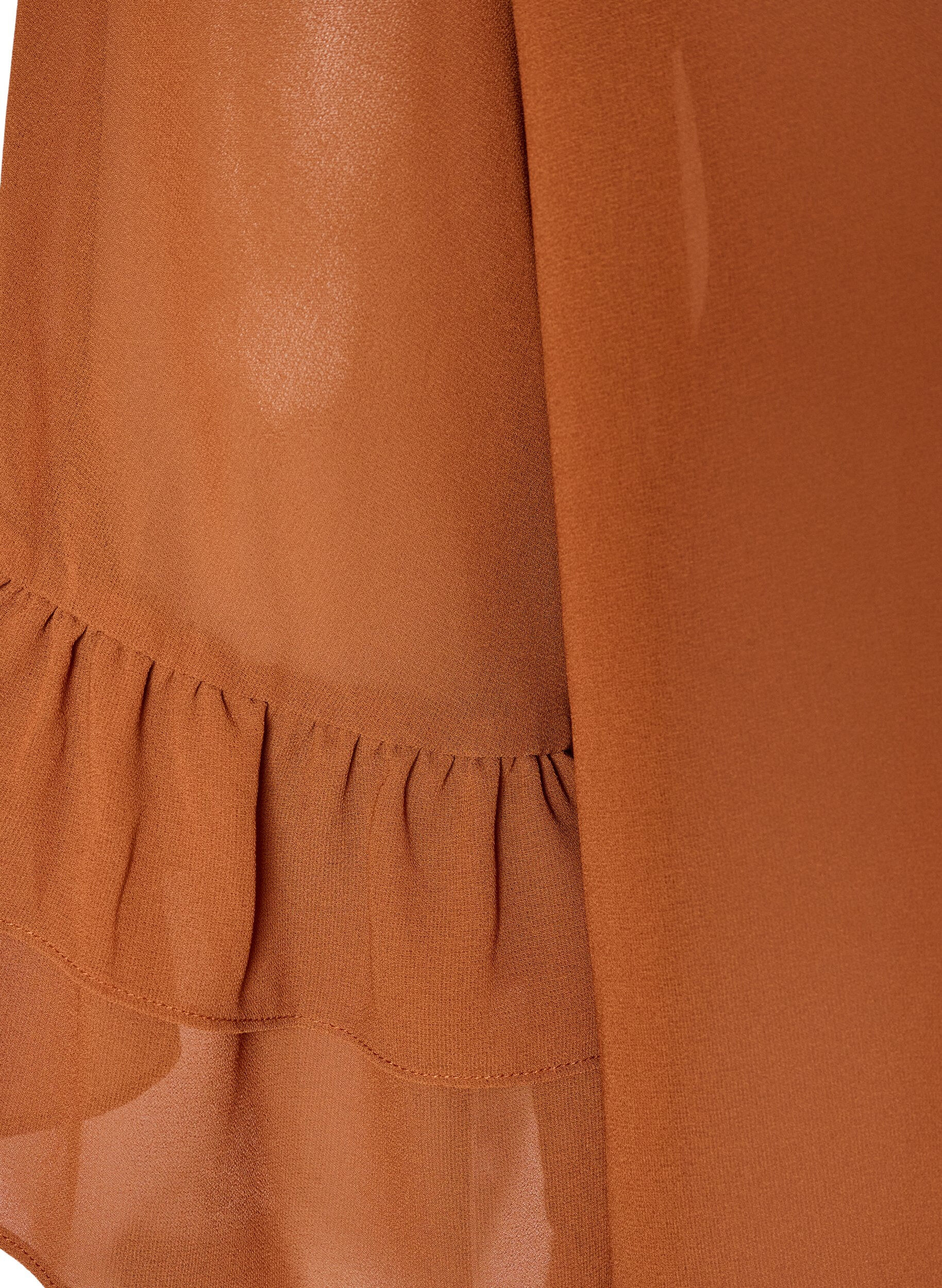 ZizziBlus med knytband och volangdetaljer, Brun, Packshot image number 3