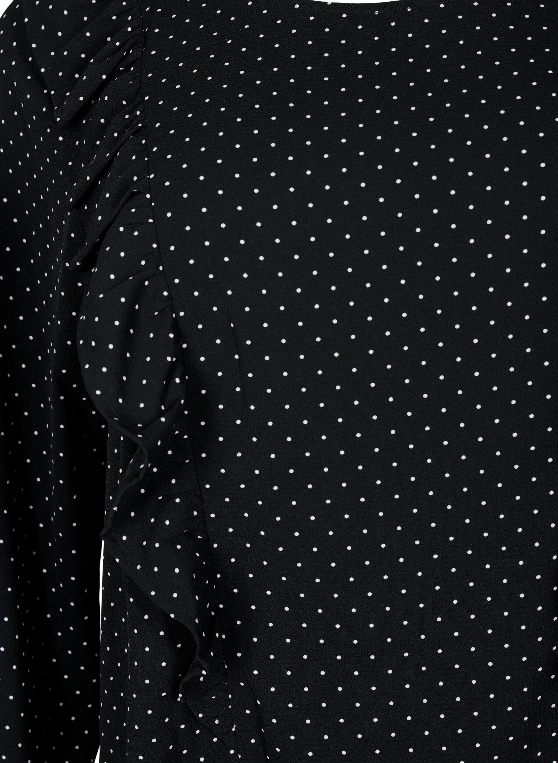 Zizzi L&aring;ng&auml;rmad blus med volanger, Black Dot, Packshot image number 2