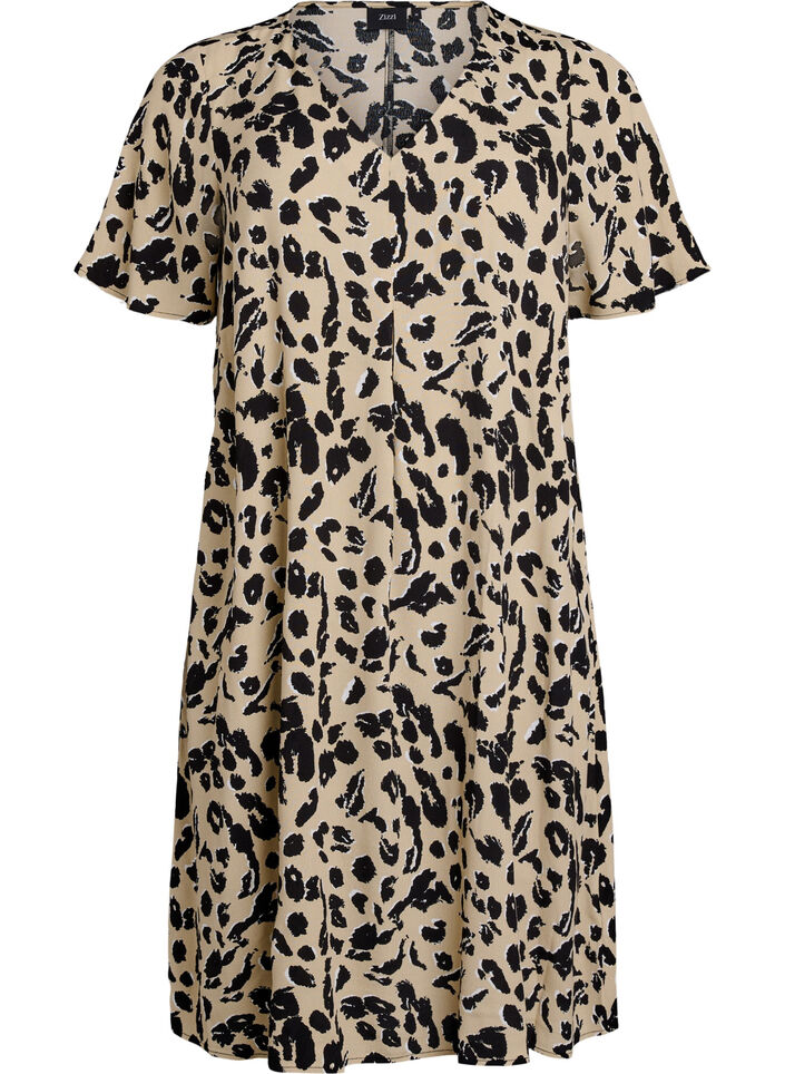 A-linjeformad kl&auml;nning i viskos, Beige, Packshot image number 0