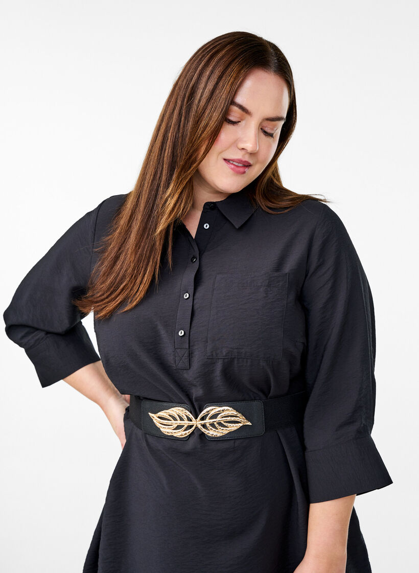 Elastiskt midjebälte med guldfärgat lövspänne, Black, Model image number 0