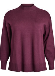 Stickad blus med hög hals, Mörk Bordeaux