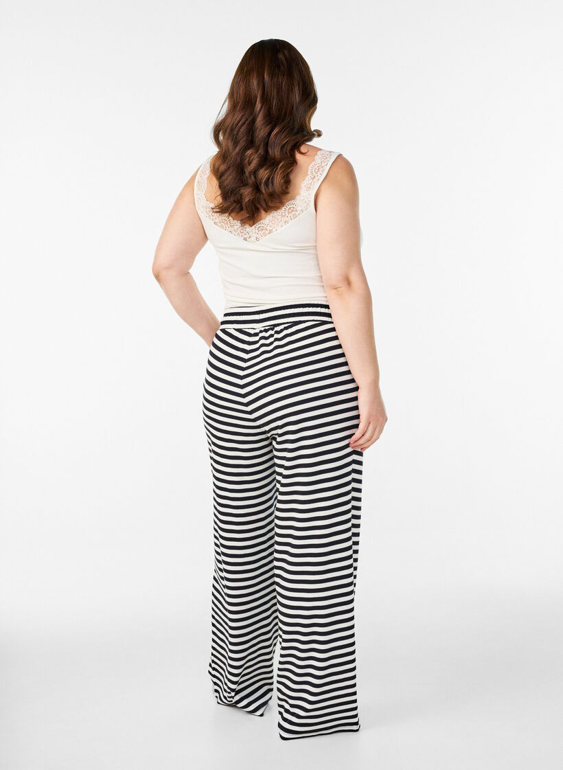 Randiga pyjamasbyxor med h&ouml;g midja och vida ben, Svart, Model image number 1