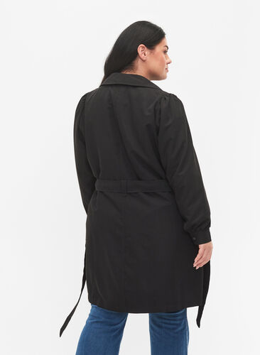 Trenchcoat med bälte och fickor, Black, Model image number 1