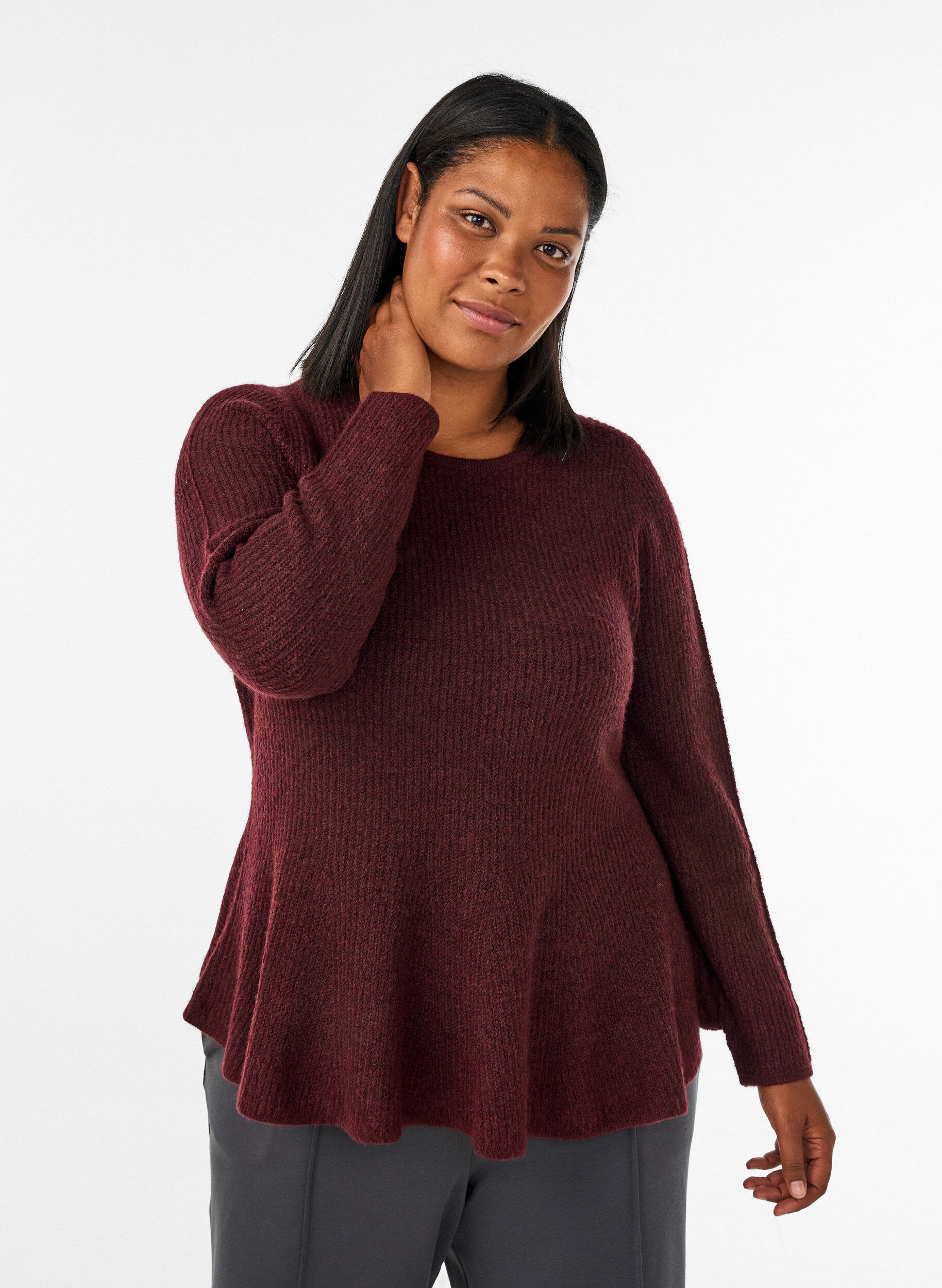 ZizziA-linjeformad stickad blus, R&ouml;d, Model image number 0