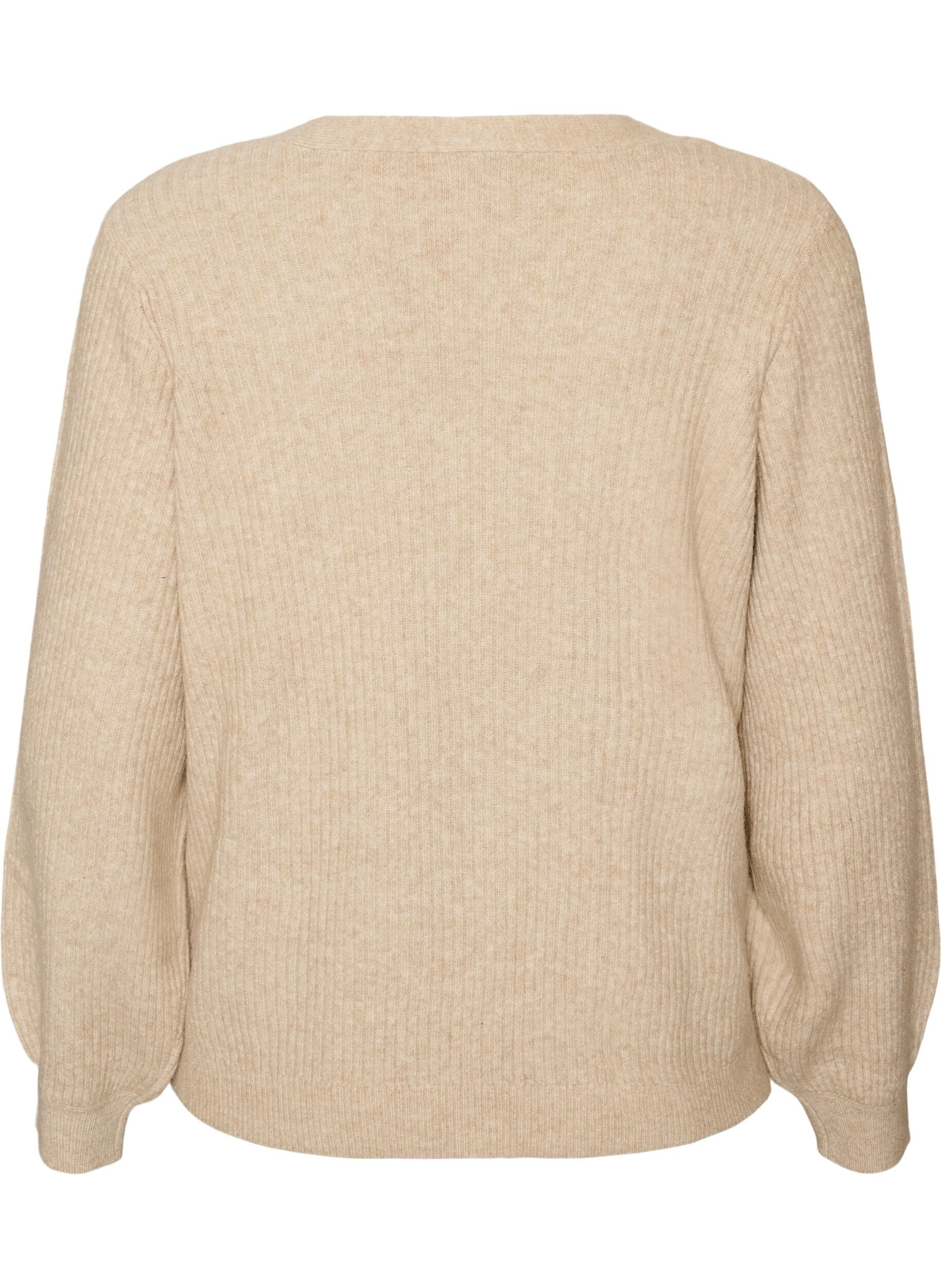 ZizziKofta med V-ringning och ribbad struktur, Beige, Packshot image number 1