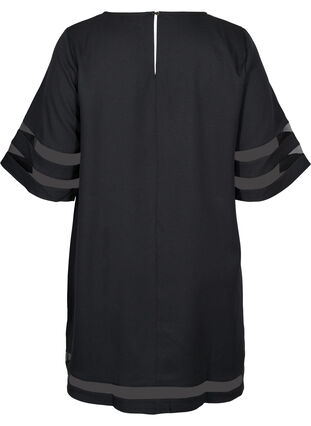 Kortärmad klänning med transparenta detaljer, Black, Packshot image number 1