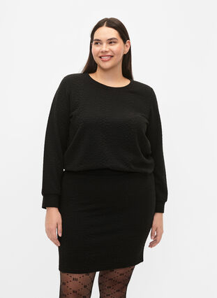 Kort kjol med textur, Black, Model image number 0