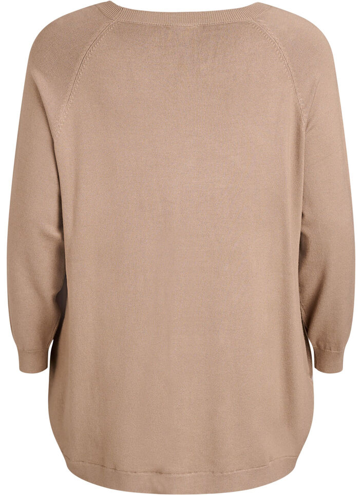 Stickad blus med knappar i sidan, Beige, Packshot image number 1