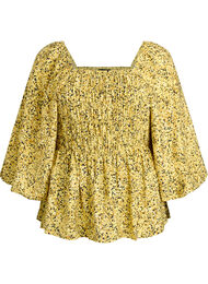 Blus med smock och fyrkantig ringning, Gul
