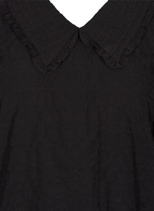 Rutig blus med 3/4-ärmar och volangkrage, Black, Packshot image number 2