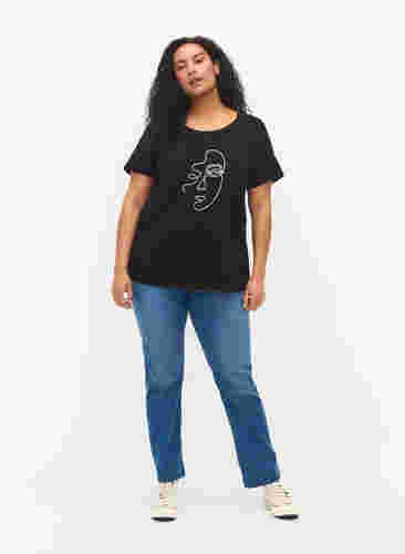 T-shirt med glimmertryck i bomull, Black Shimmer Face, Model image number 2