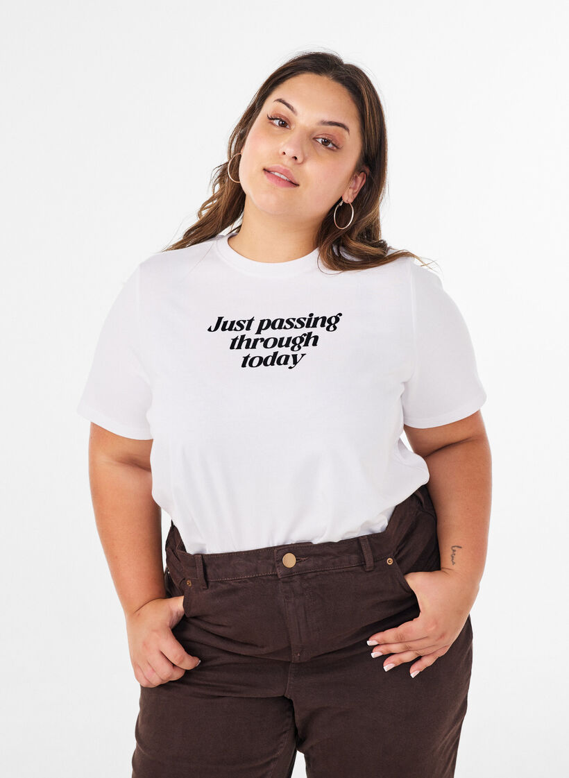 T-shirt i bomull med texttryck, Vit, Model image number 0