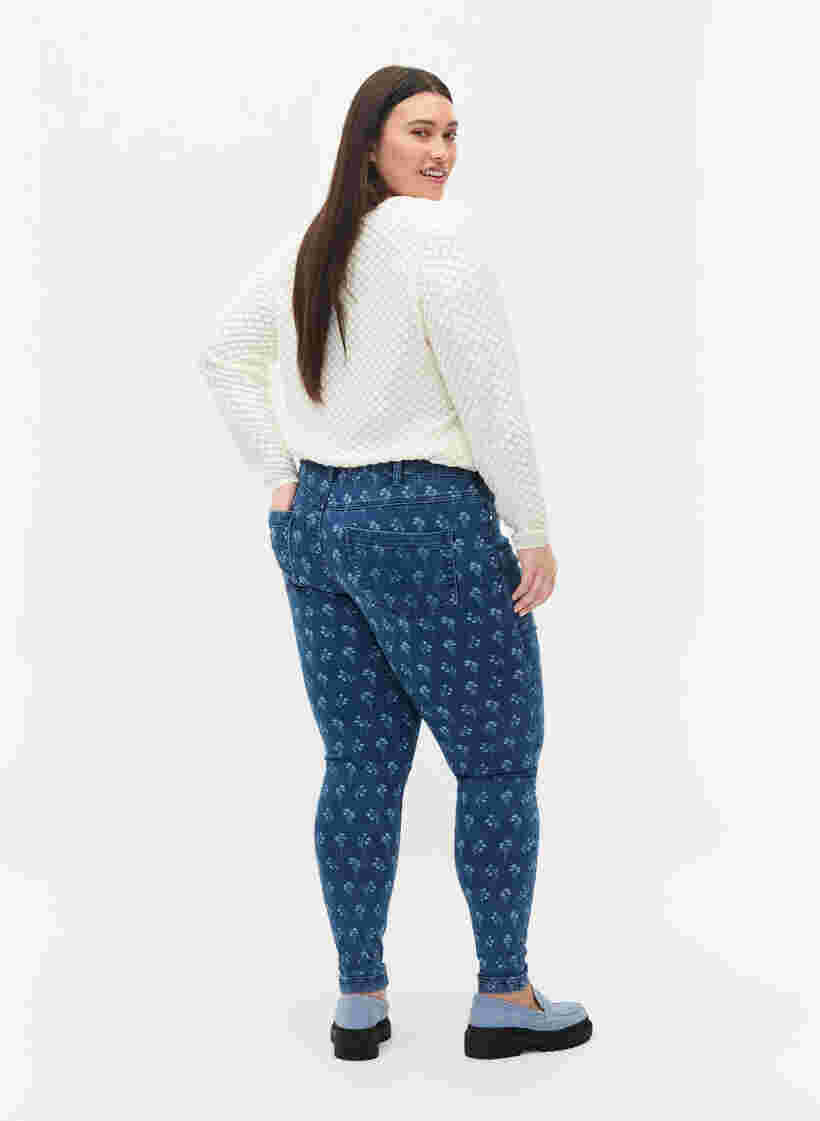 Super slim Amy jeans med blommönster, Blue denim, Model image number 1