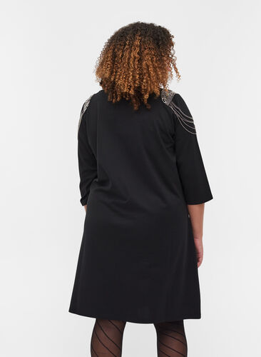Klänning med 3/4 ärmar och pärlor, Black, Model image number 1