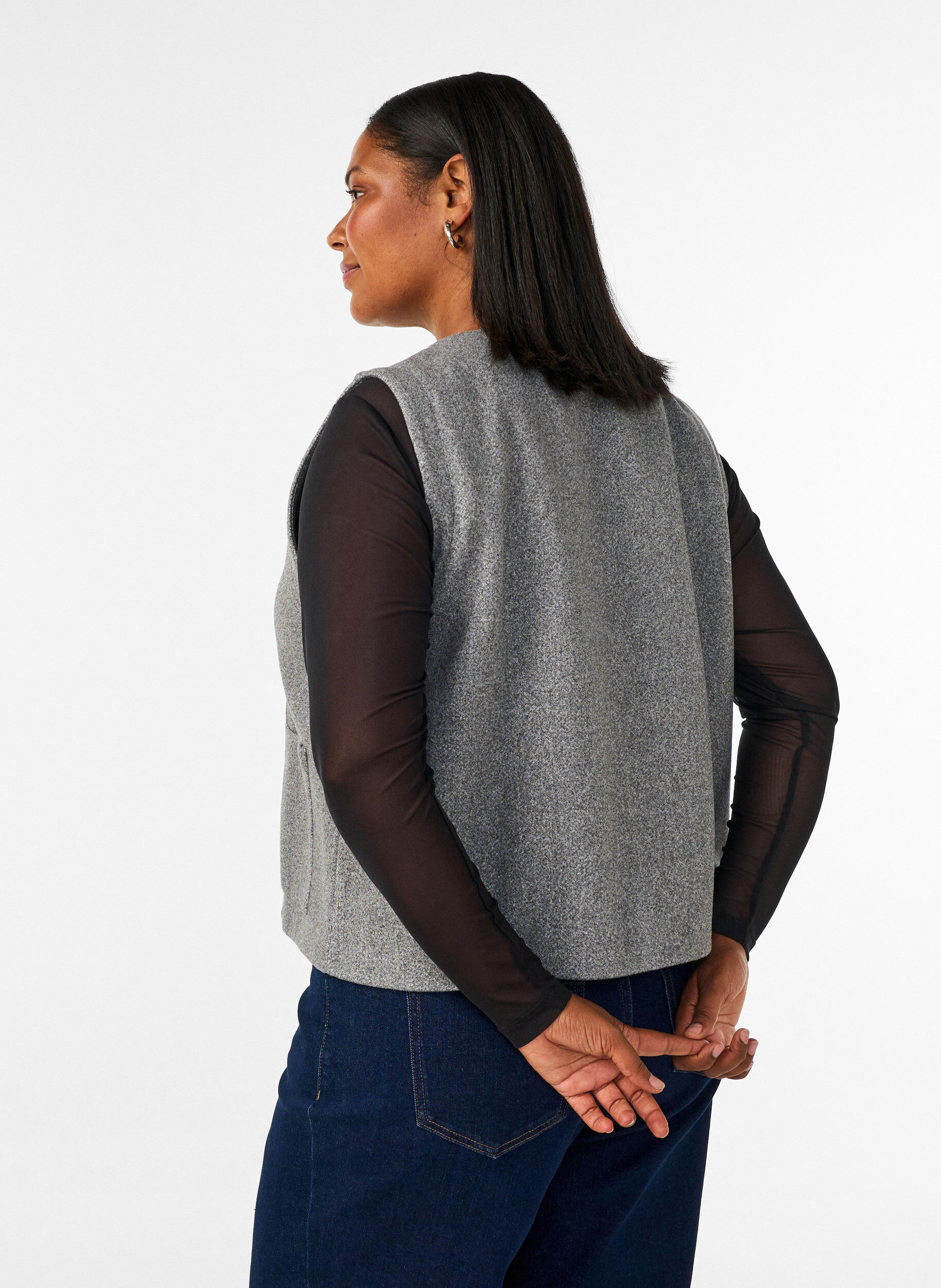 ZizziMeshblus med l&aring;nga &auml;rmar, Svart, Model image number 2