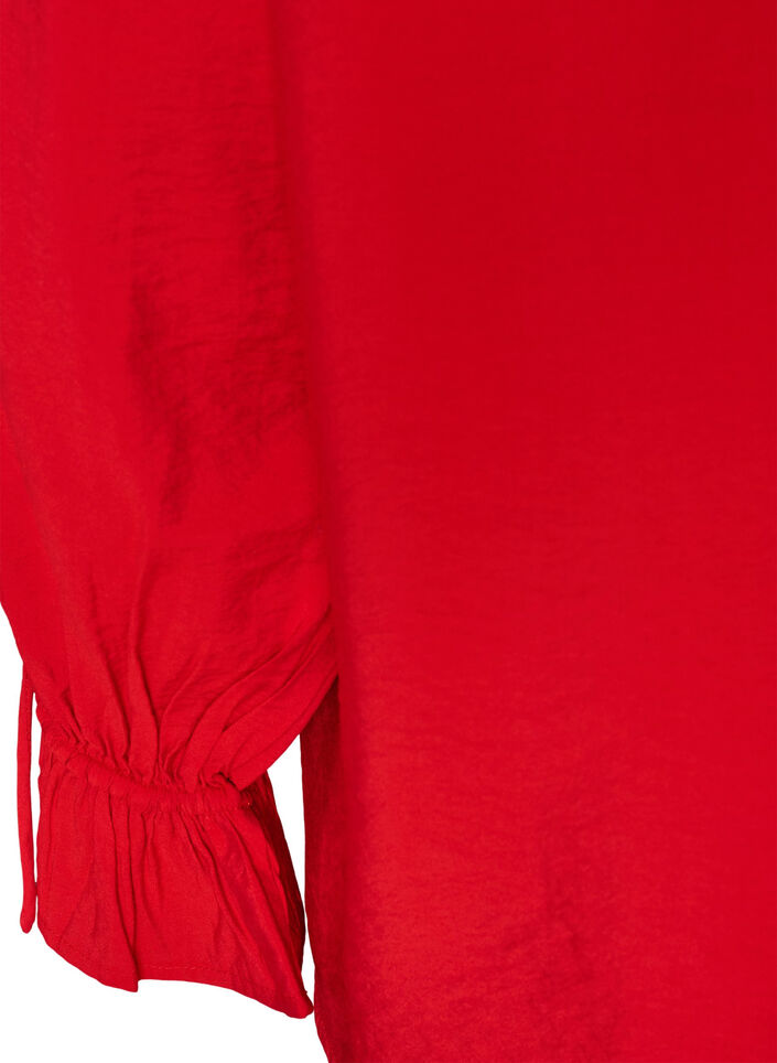 Blus i viskos med knytband och volangdetaljer, R&ouml;d, Packshot image number 3