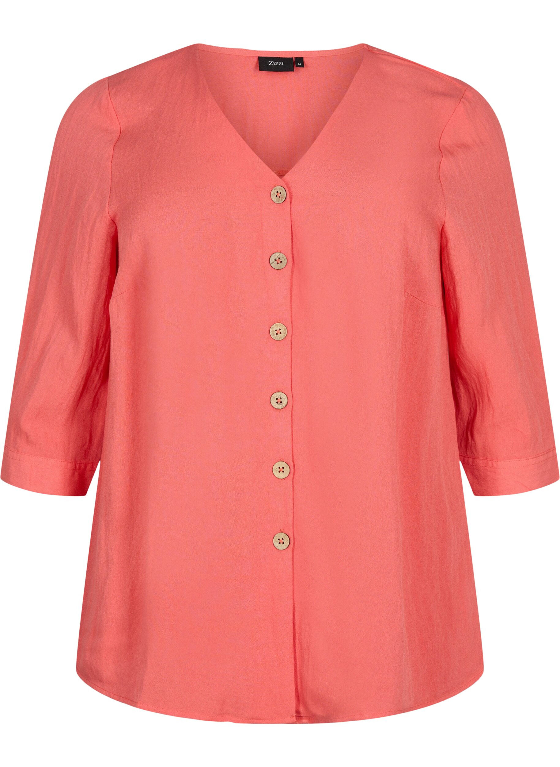 Zizzi V-ringad blus i viskos med knappar, Deep Sea Coral, Packshot image number 0