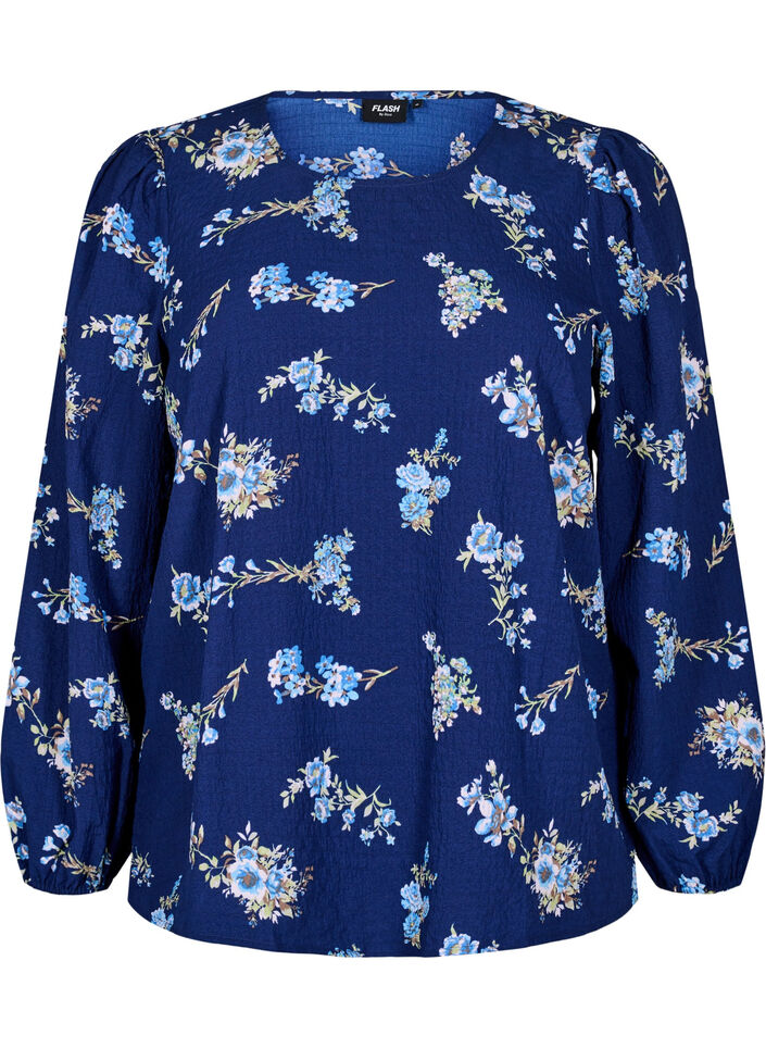 FLASH - Långärmad blus med små blommor, Blue Flower, Packshot image number 0