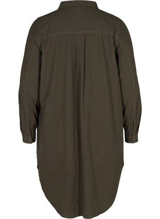 Lång bomullsskjorta med bröstfickor, Khaki Green, Packshot image number 1