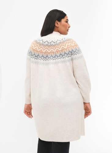 Långärmad stickad klänning med mönster, Birch Mel. Comb, Model image number 1