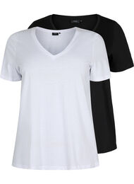T-shirt i 2-pack med v-hals, Bright White / Black