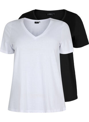 T-shirt i 2-pack med v-hals, Bright White / Black, Packshot image number 0