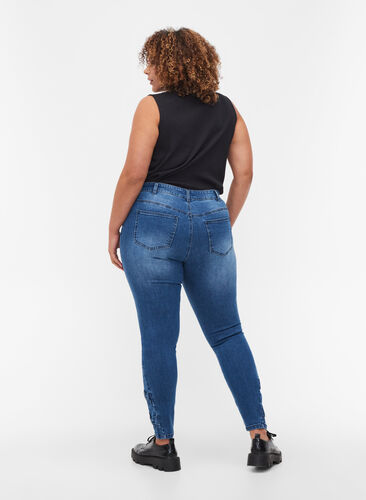 Super slim Amy jeans med rosett, Dark blue, Model image number 1