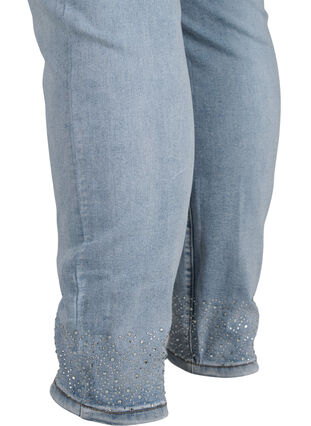 Amy jeans med hög midja och strass, Light blue, Packshot image number 3