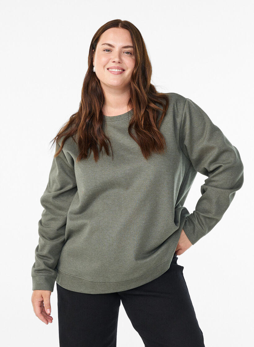 Sweatshirt med rund halsringning, Gr&ouml;n, Model image number 0
