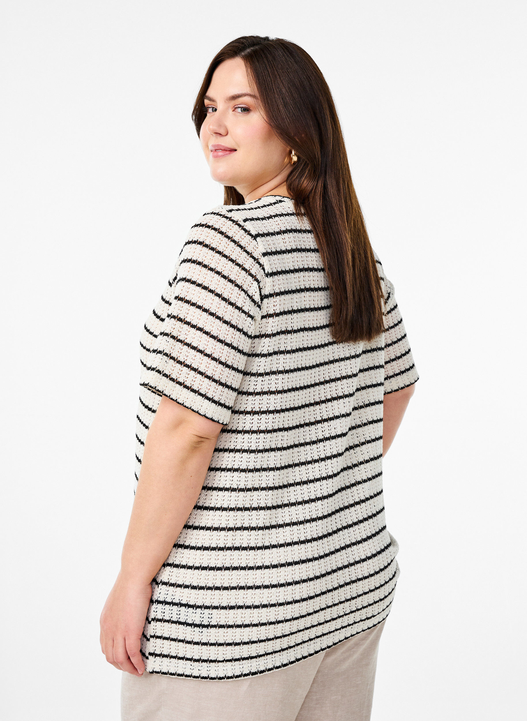 Zizzi Randig stickad blus i jersey, Svart, Model image number 2