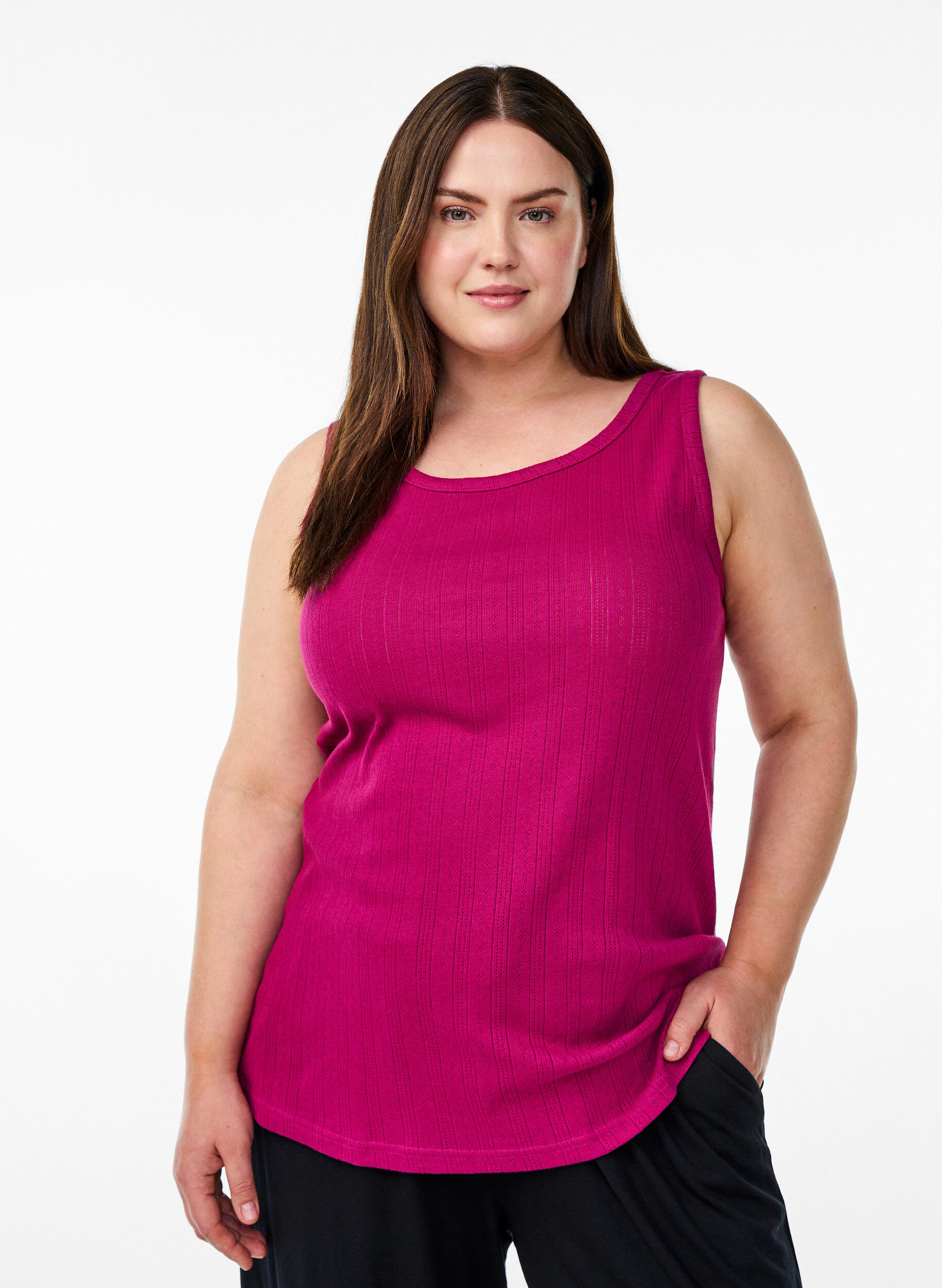ZizziNattlinne i ekologisk bomull med texturerat m&ouml;nster, Rosa, Model image number 0