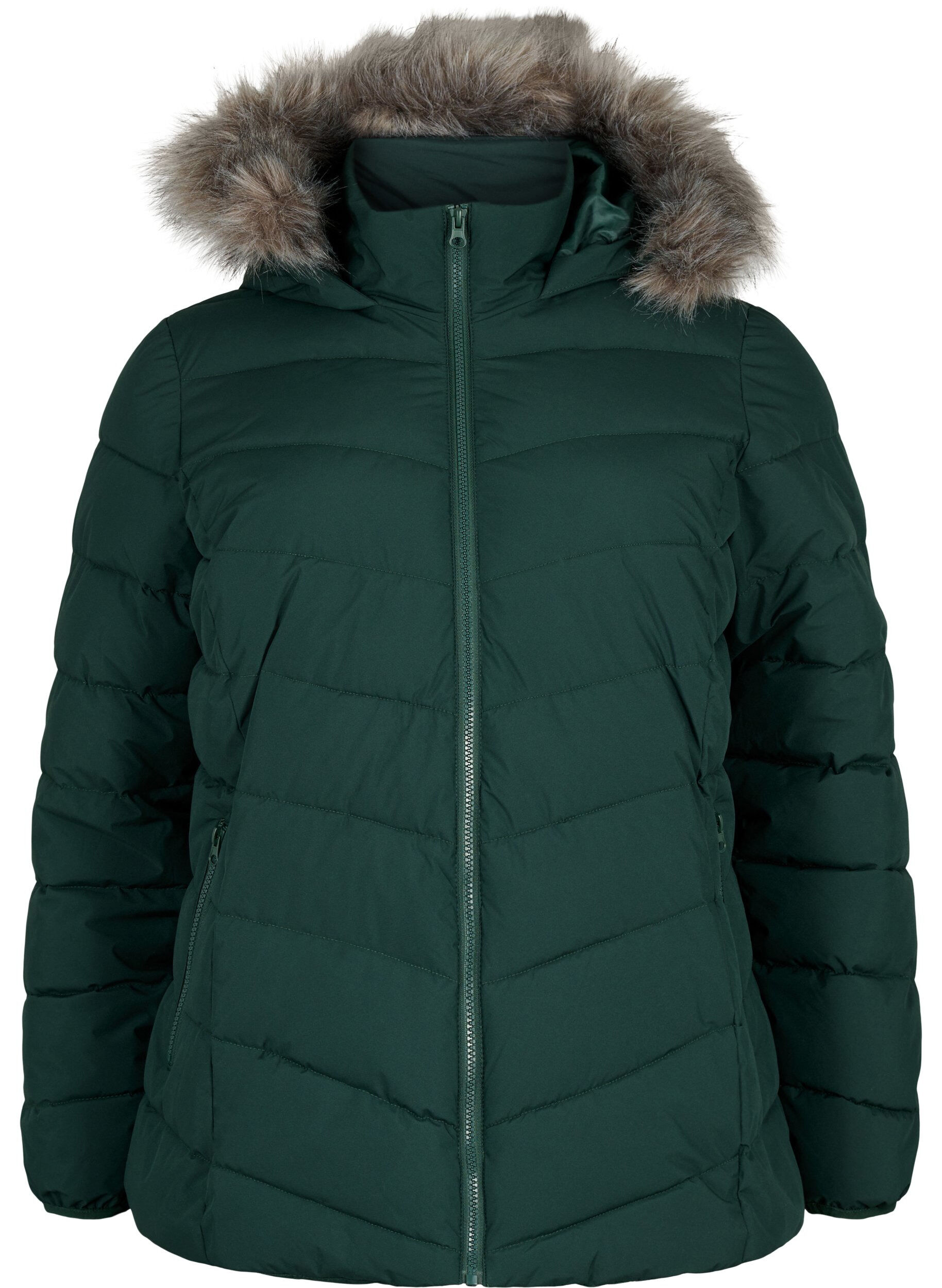 ZizziKort pufferjacka med huva, Gr&ouml;n, Packshot image number 0
