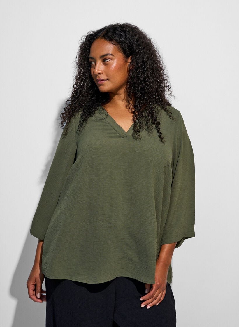 Blus med 3/4-&auml;rm, Gr&ouml;n, Model image number 0