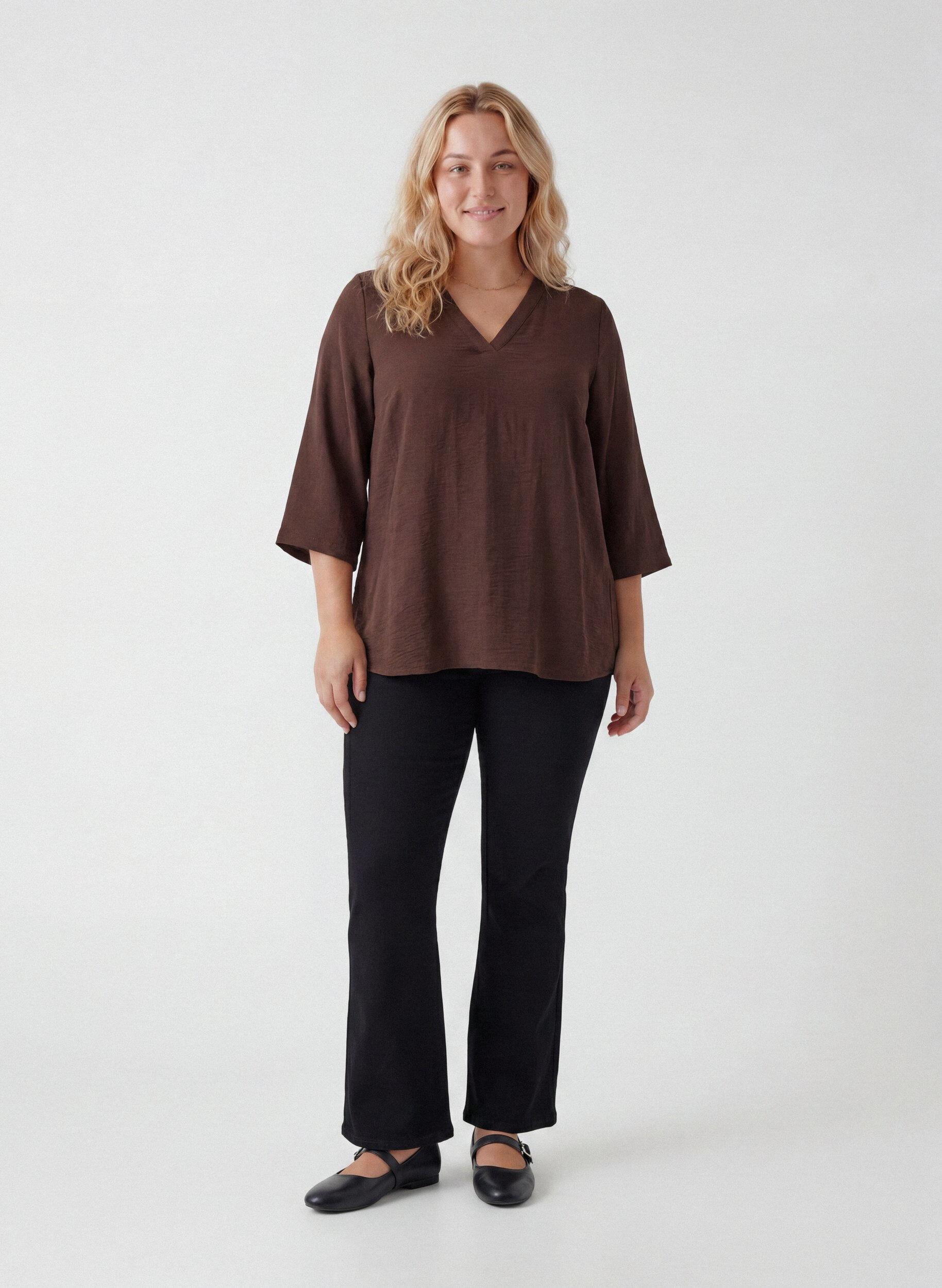 ZizziBlus med 3/4-&auml;rm, Brun, Model image number 1