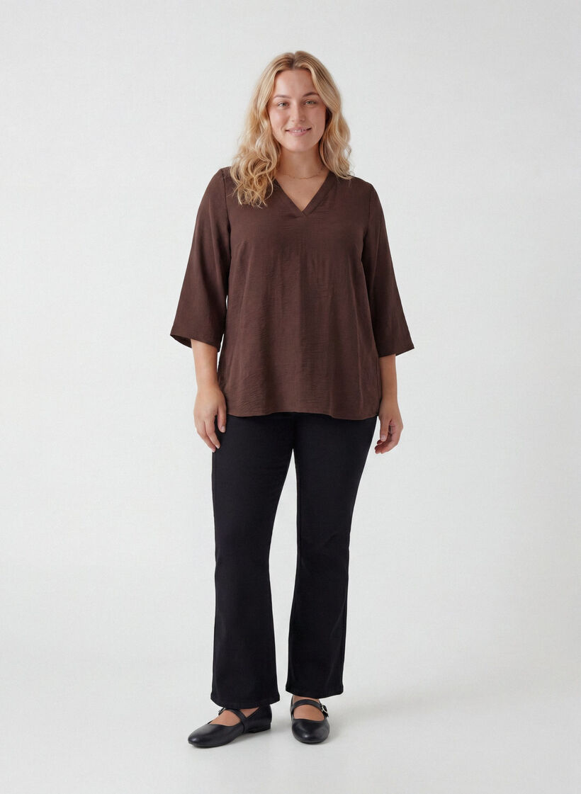 Blus med 3/4-&auml;rm, Brun, Model image number 1