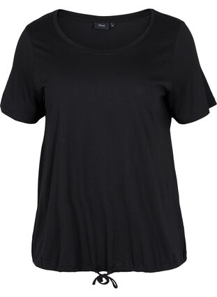 Kortärmad t-shirt med dragsko i nederkant, Black, Packshot image number 0