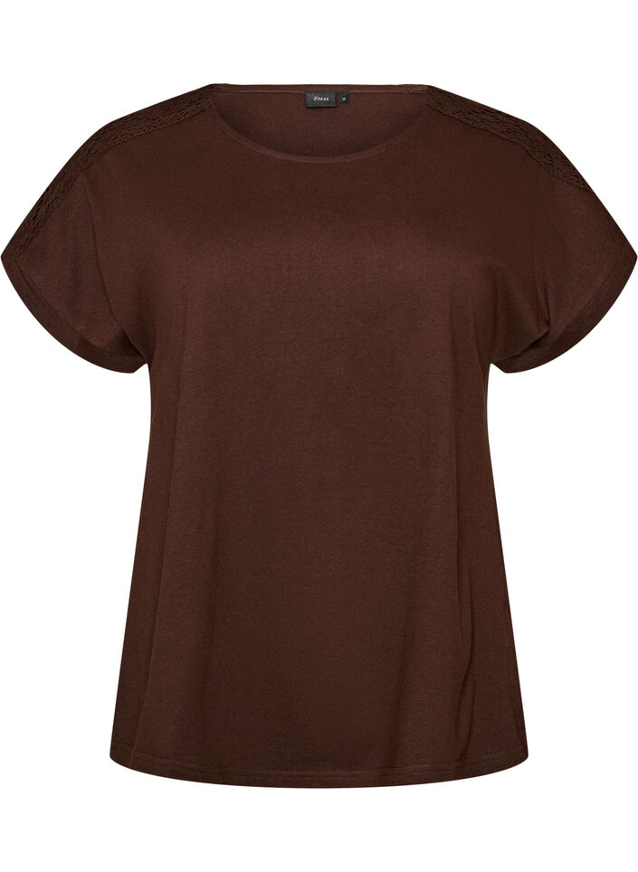 T-shirt i bomull med virkad detalj, Brun, Packshot image number 0