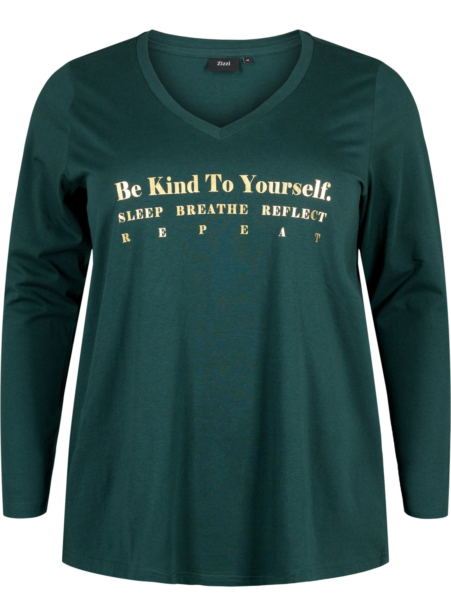 Zizzi Nattskjorta i bomull med textm&ouml;nster, Scarab, Packshot image number 0