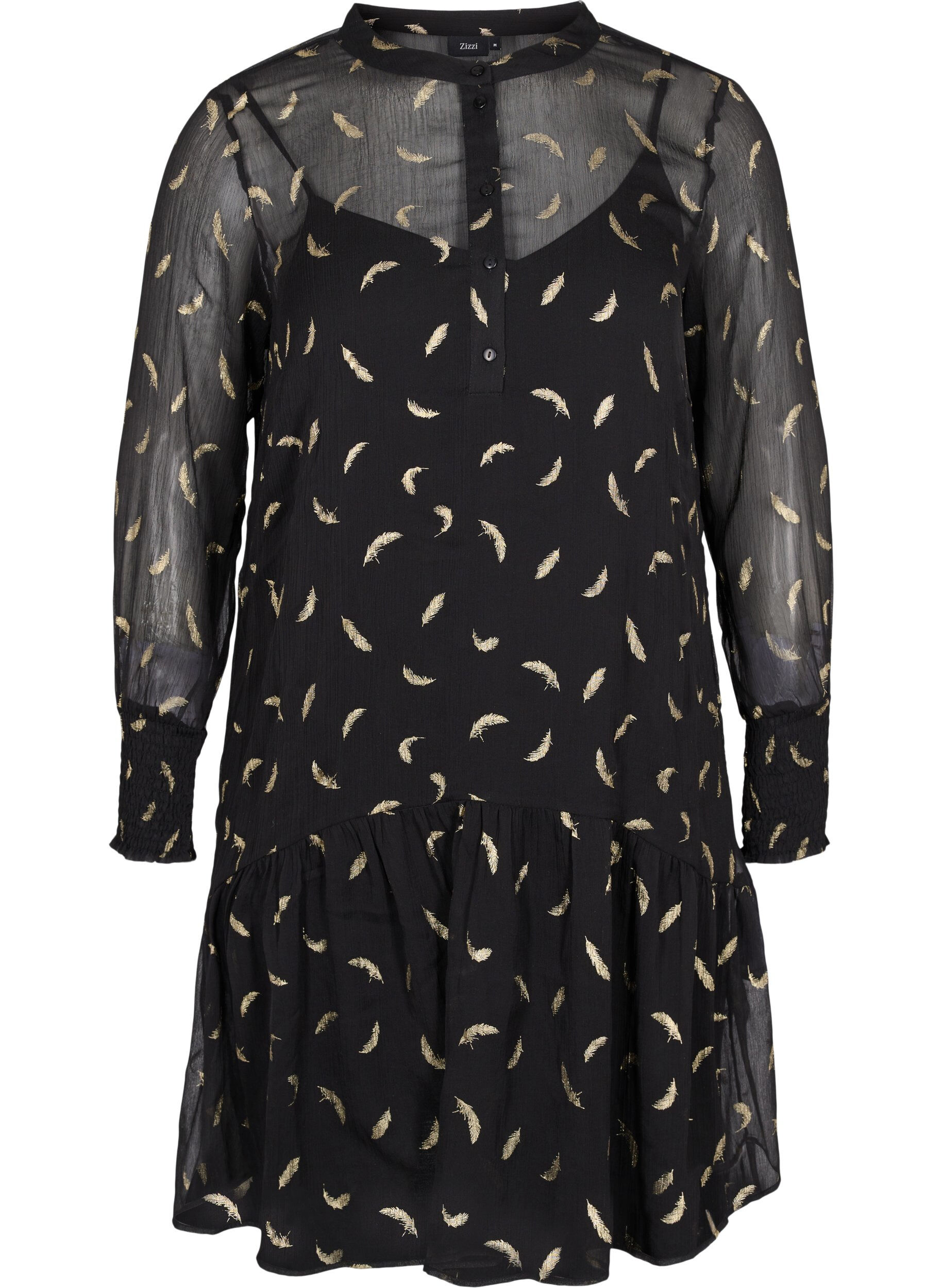 Zizzi A-linjeformad kl&auml;nning  med smock i &auml;rm, Black, Packshot image number 0