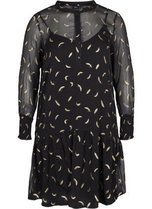 A-linjeformad klänning  med smock i ärm, Black, Packshot image number 0
